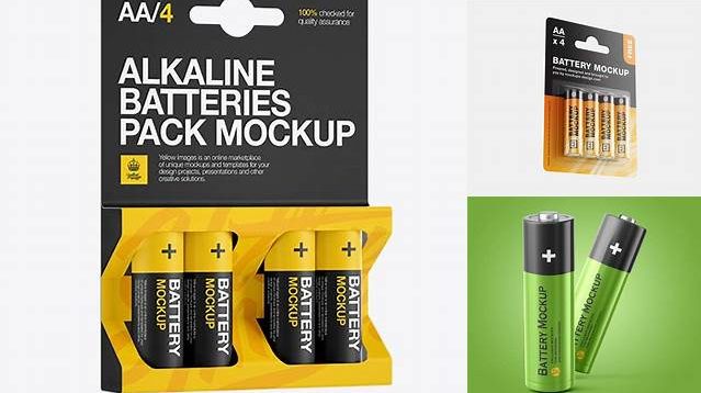 6496+ 4 Pack Mat Battery AA PSD Mockup Half Side View Mockup PSD Free Download