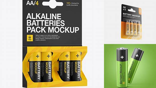 6496+ 4 Pack Mat Battery AA PSD Mockup Half Side View Mockup PSD Free Download