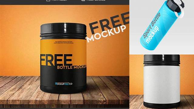 6496+ Blue Sport Nutrition Bottle PSD Mockup Front View High-Angle Shot Downloadable PSD Design Template