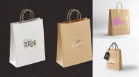 6498+ Kraft Bag with Label PSD Mockup Half Side View High Angle Shot Free Mockup PSD Template