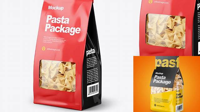 6503+ Paper Bag with Farfalle Pasta PSD Mockup Half Side View Free Creative Design