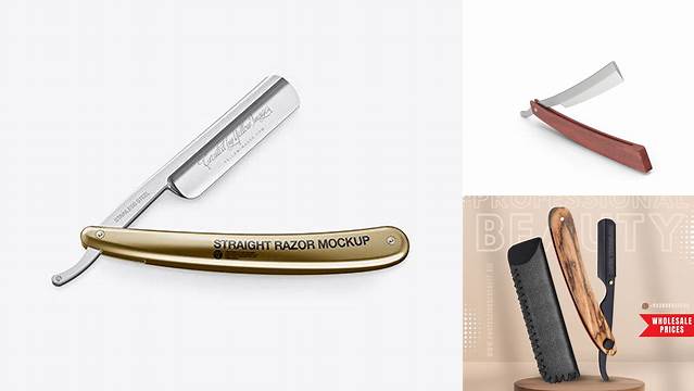 6503+ Straight Razor With Wooden Handle PSD Mockup Smart Object-Based PSD Template Free