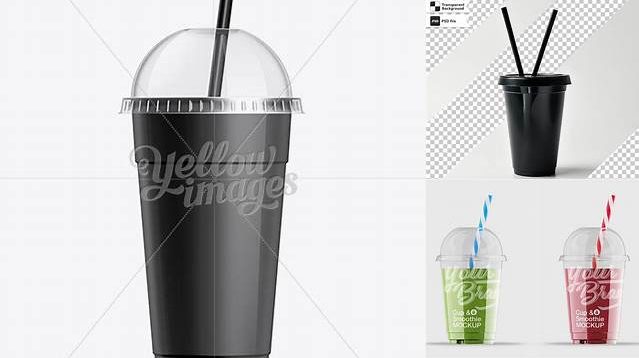 6505+ Milkshake Cup With Straw Black Editable Mockup PSD