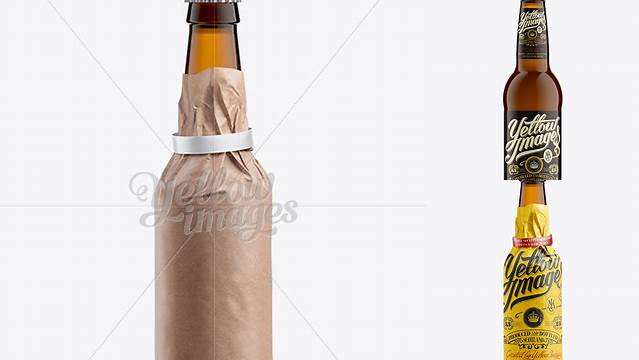 651+ 33cl Long Neck Amber Bottle Wrapped in Kraft Paper with Ribbon PSD Mockup Free Download Design Mockup