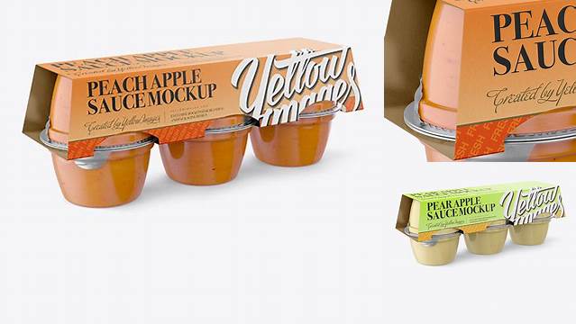 6510+ Peach Apple Sauce 6-4 Oz. Cups PSD Mockup Halfside View Unique and Editable PSD