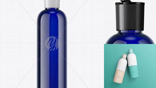 6515+ 250ml PET Blue Cosmetic Bottle PSD Mockup Smart Object Free Photoshop File