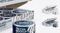 6515+ 5oz Cans Box with One Can Outside PSD Mockup Half Side View Versatile and Elegant PSD File