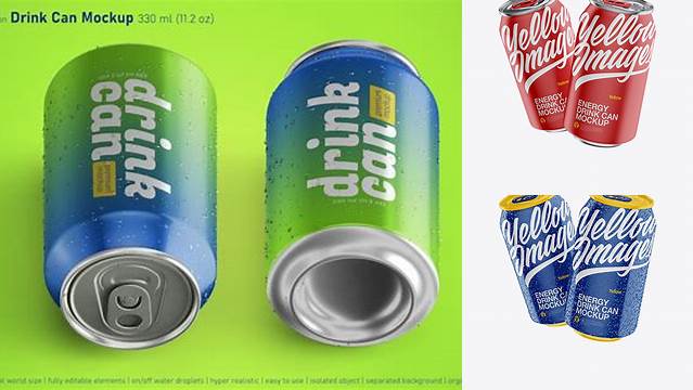 652+ Two Glossy 330ml Aluminium Cans PSD Mockup Custom Graphic Mockup File