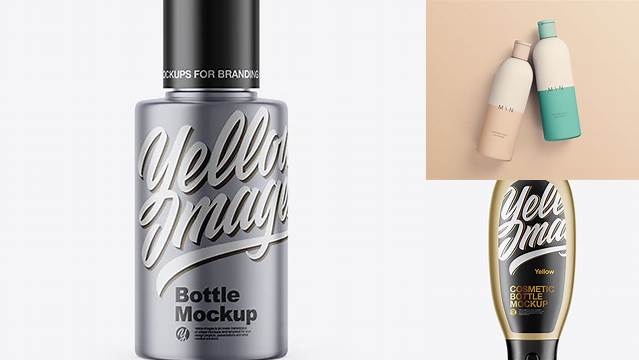 6535+ Matte Metallic Cosmetic Bottle With Wooden Cap PSD Mockup Custom Mockup PSD for Free