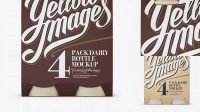 6537+ 4 Pack Matte Dairy Bottle PSD Mockup Front View Professional Graphic PSD Download