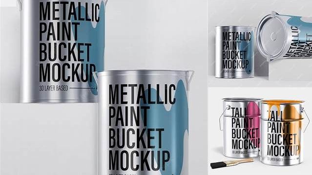 6547+ 1L Metallic Paint Bucket PSD Mockup Customizable Photoshop Template