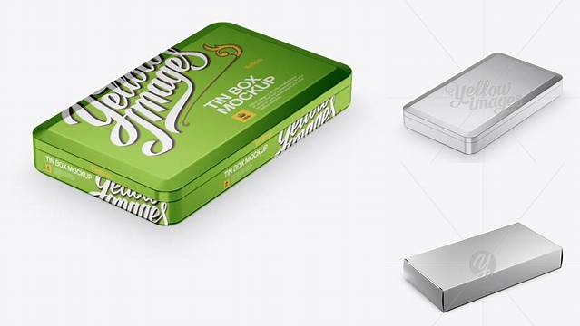 6547+ Metallic Box PSD Mockup Halfside View High-Angle Shot Download Professional PSD