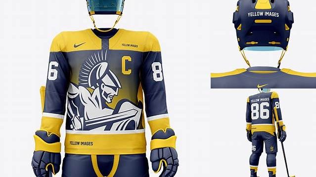 655+ Men’s Full Ice Hockey Kit with Visor PSD Mockup Back View Digital Download PSD for Free