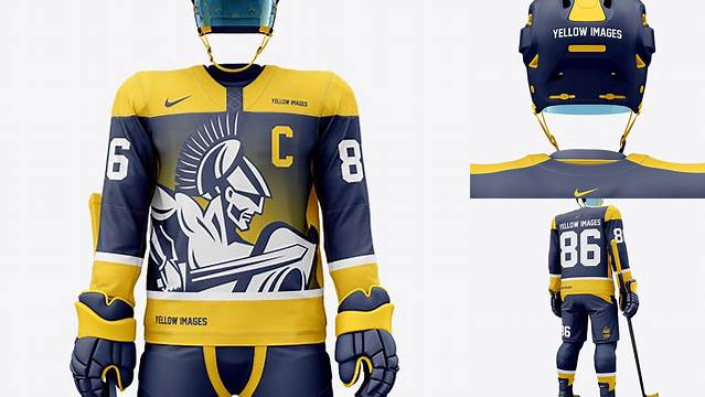 655+ Men’s Full Ice Hockey Kit with Visor PSD Mockup Back View Digital Download PSD for Free