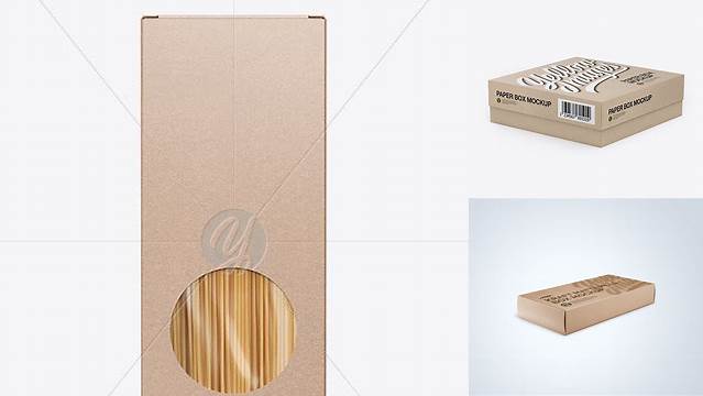 6551+ Kraft Box with Pasta PSD Mockup Half Side View Exclusive Free Photoshop Mockup