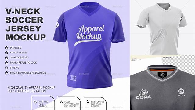 656+ Men’s V-neck Football Jersey PSD Mockup Half-Side View Versatile Photoshop File