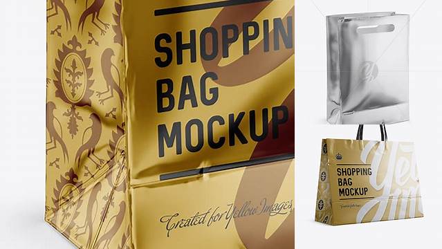 6565+ Metallic Shopping Bag PSD Mockup Halfside View High Angle Shot Editable Mockup PSD