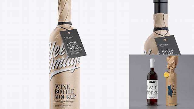 657+ Wine Bottle in Kraft Paper Wrap with Label PSD Mockup Exclusive Free Creative Mockup File