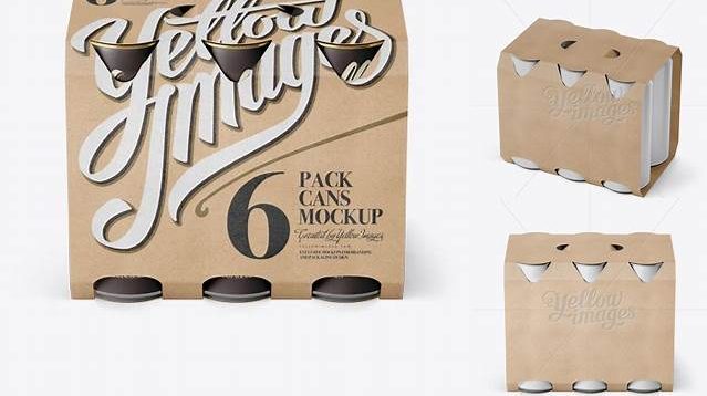 6573+ Kraft Paper 6 Pack Cans Carrier PSD Mockup Front View High-Angle Shot Free PSD Mockup Resource