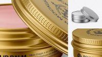 6574+ Metallic Lip Balm Tin PSD Mockup Front View Easy-to-Edit Photoshop Freebie