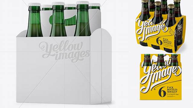 6575+ White Paper 6 Pack Green Bottle Carrier PSD Mockup Halfside View Layered PSD File Free Download