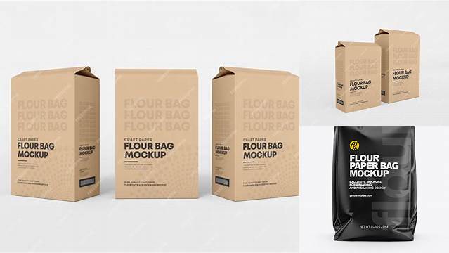 6579+ Kraft Paper Flour Bag PSD Mockup Front View Creative Free PSD Graphic Design