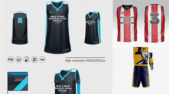 6580+ Basketball Kit with V-Neck Tank Top PSD Mockup Back View Free Smart Object Templates