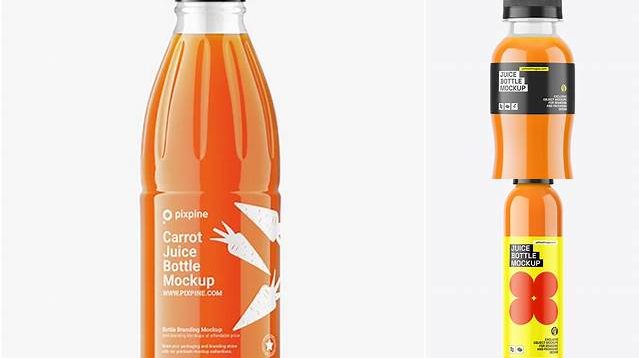 6585+ Clear PET Carrot Juice Bottle PSD Mockup Smart Object-Based PSD Template Free