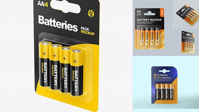 6590+ 4 Pack Battery AA PSD Mockup Half Side View Customizable Design Files