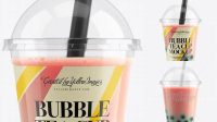 6592+ Berry Bubble Tea Cup PSD Mockup Front View Easy-to-Edit Photoshop Freebie