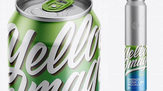 6597+ 440ml Metallic Aluminium Can PSD Mockup Front View Eye-Level Shot Layered PSD File Free Download