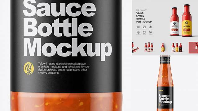 6597+ Clear Glass Bottle with Sweet and Sour Sauce PSD Mockup Exclusive Digital PSD Resource