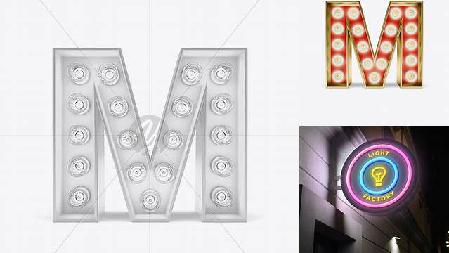 6597+ Letter M Light Bulb Sign PSD Mockup Creative Design Mockup