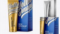 6601+ Metallic Plastic Tube With Metallic Box PSD Mockup Halfside View Smart Design Template Free