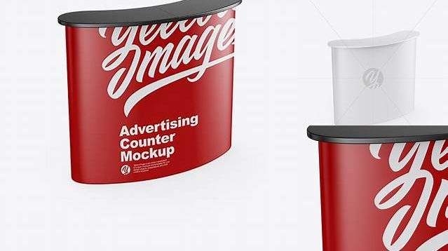 6604+ Matte Advertising Counter PSD Mockup Half Side View High-Angle Shot Creative High-Resolution PSD Freebie