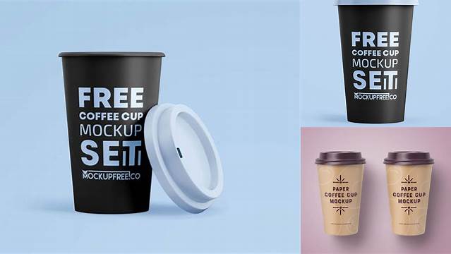 6605+ Glossy Paper Coffee Cup PSD Mockup Front View High-Angle Shot Creative Free Photoshop Template