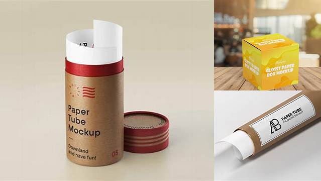 6607+ Paper Box with Glossy Tube PSD Mockup High-End Photoshop Mockup