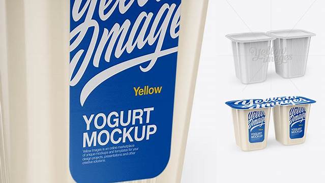 6611+ 2 Pack Yoghurt PSD Mockup Half Side View High Angle Shot High-Quality PSD Files