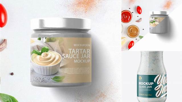 6611+ Glass Jar with Tartar Sauce PSD Mockup Fully Layered PSD Freebie