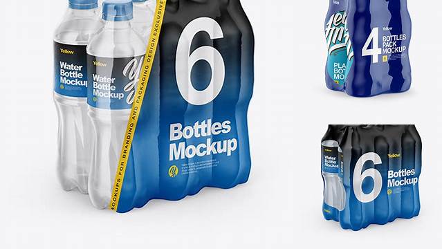 6613+ Shrink Pack with 4 Plastic Bottles PSD Mockup Half Side View Free Graphic Design Resource