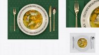 6621+ Plate with Fish Soup and Cutlery PSD Mockup Top View Photoshop Freebie