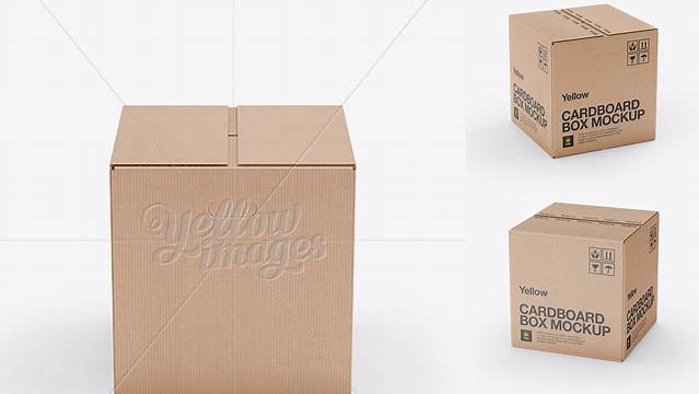 6623+ Corrugated Fiberboard Box Mock-Up Front View High-Angle Shot Free Professional PSD Download