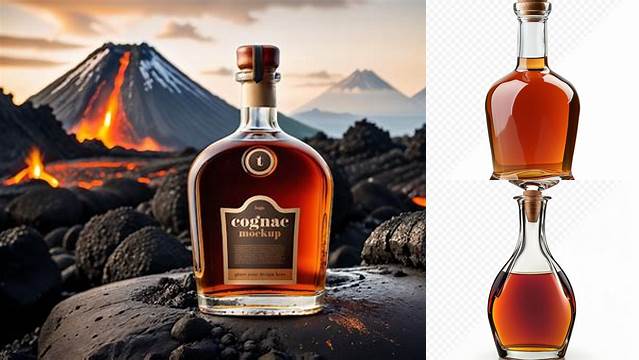 6624+ Cognac Bottle with Wooden Cap PSD Mockup Modern Free PSD Template