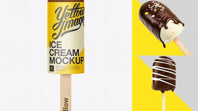 6625+ Ice Cream in Glaze with Wooden Stick PSD Mockup High-Resolution Editable PSD