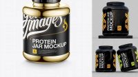 6628+ Chrome Protein Jar PSD Mockup High-Angle Shot Digital Photoshop Free Mockup