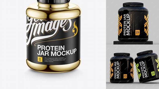 6628+ Chrome Protein Jar PSD Mockup High-Angle Shot Digital Photoshop Free Mockup