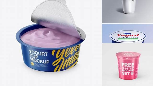 6628+ Half-Opened Yogurt Cup PSD Mockup Front View High-Angle Shot Smart Object-Based PSD Template Free