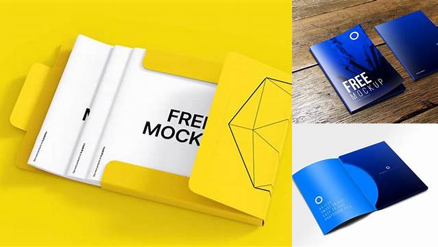 6632+ Glossy Folder With Brochures PSD Mockup Top View High-End Layered Mockup Free