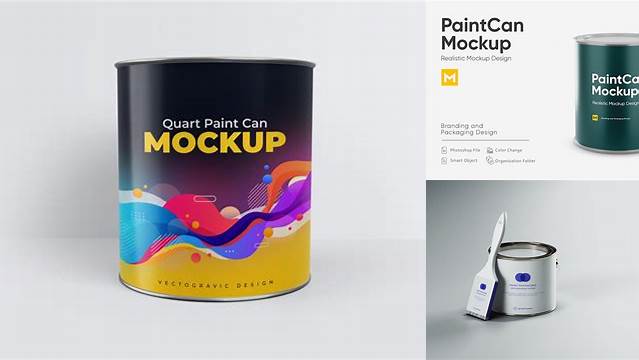 6637+ Metallic Paint Can PSD Mockup High Angle Custom Mockup Graphic Design