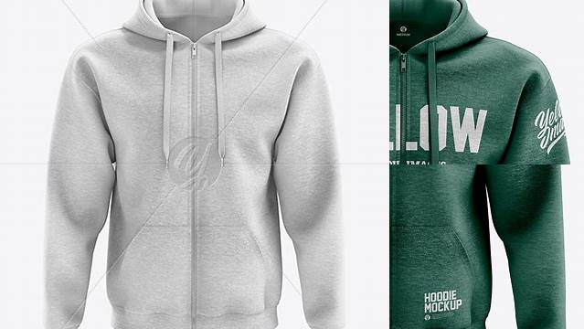 6638+ Men’s Heather Full-Zip Hoodie PSD Mockup Front View Smart Layer Mockup Free